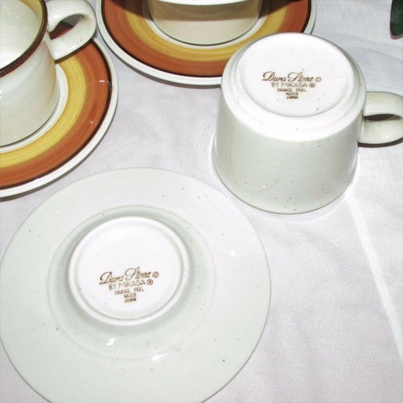 3 Vintage Mikasa Orange Peel Coffee Cups & Saucers Stoneware Japan - Picture 4 of 6
